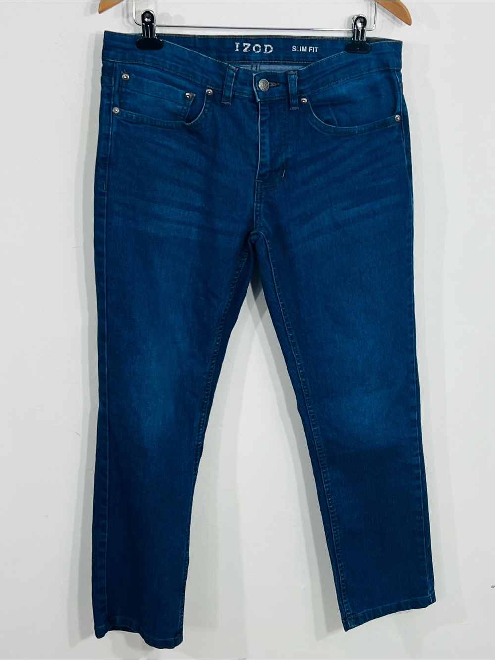 IZOD Men's Slim Fit Blue Denim Jeans Stretch 5-Pocket Mid Rise 32 X 30 Casual